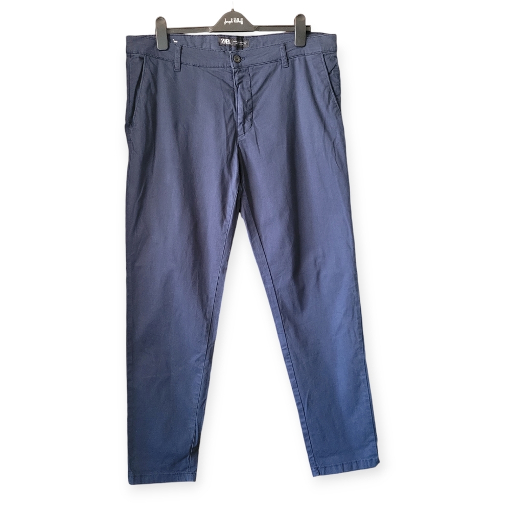 Zara Men's Skinny Stretch Chino Denim Casual Pants in Navy Blue size 38